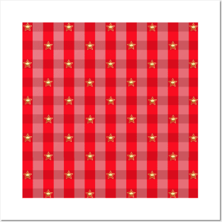 Red and pink plaid with gold stars Posters and Art